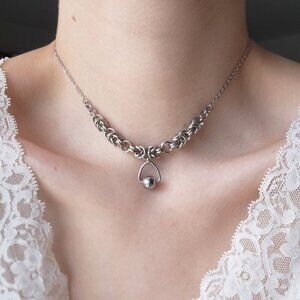 Gothic hematite dangly silver chainmaille choker necklace